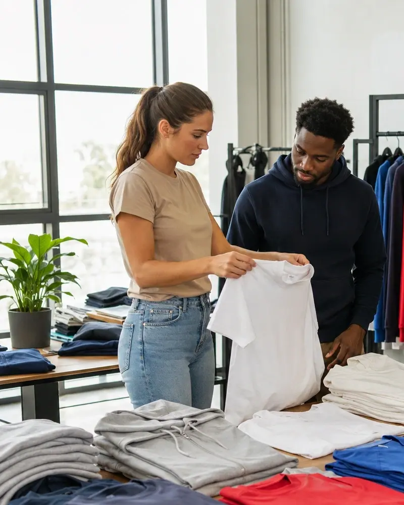 Selection of promotional clothing for a corporate team and event