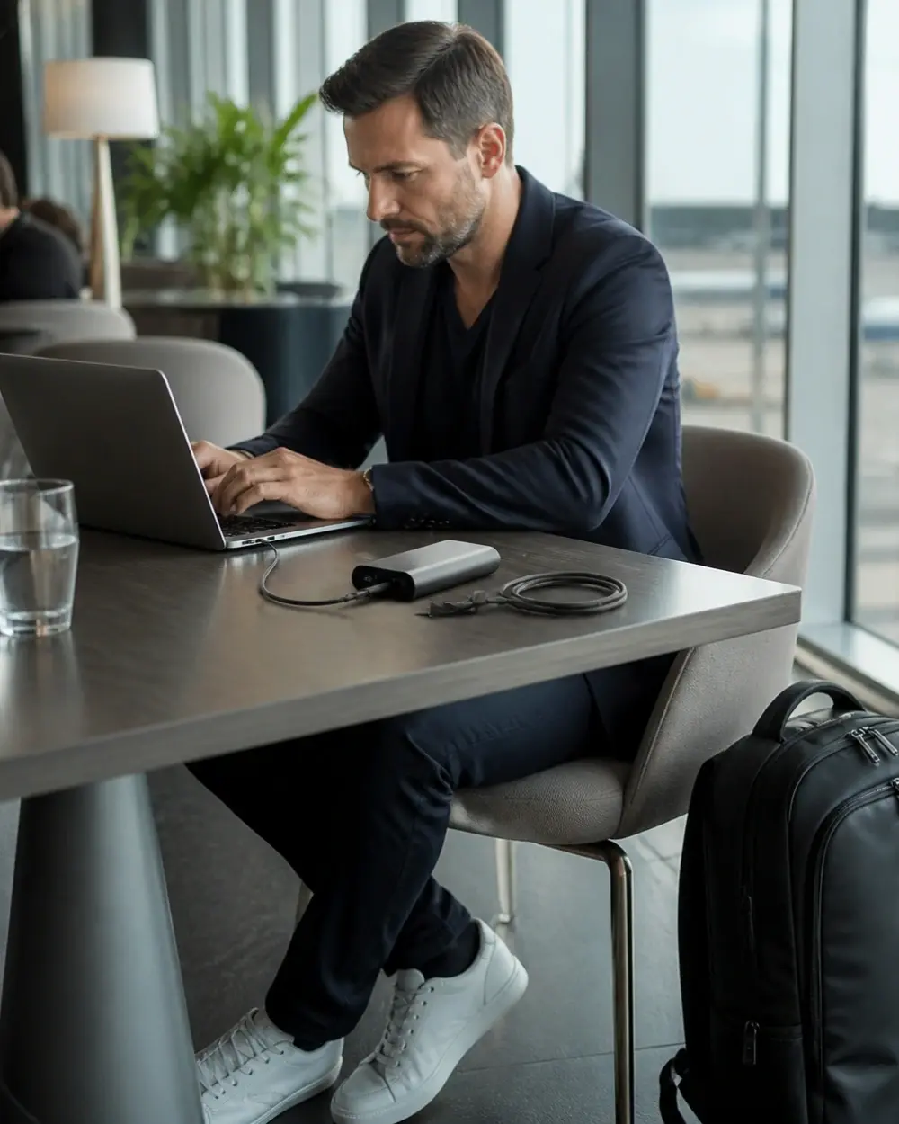 Smart travel accessories in use while working at an airport