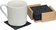 15 felt coasters in bamboo stand