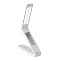 18 LED foldable desktop lamp in ABS with weather station. Displays time, temperature.