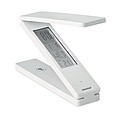 18 LED foldable desktop lamp in ABS with weather station. Displays time, temperature.