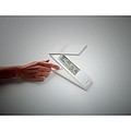 18 LED foldable desktop lamp in ABS with weather station. Displays time, temperature.