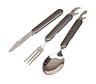 3 piece outdoor cutlery set consists of a foldable knife, fork and a spoon,colour grey