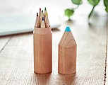 6 pencils in wooden box