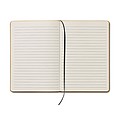A5 Notebook in recycled material with 80 lined pages and matching colourful ribbon and elastic band.