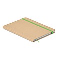 A5 Notebook in recycled material with 80 lined pages and matching colourful ribbon and elastic band.