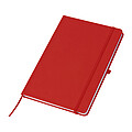 A5 notebook with lined pages, red