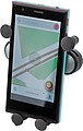 ABS mobile phone holder with flexible bracket that adjusts to the size and position of the phone