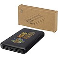 Adhil 10.000 mAh 10W recycled plastic power bank with 2 built-in cables, solid black