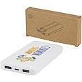 Adhil 10.000 mAh 10W recycled plastic power bank with 2 built-in cables, white