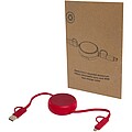 Alasia 5-in-1 100 cm recycled plastic and aluminium retractable data sync and 45W fast charge cable, red
