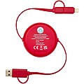 Alasia 5-in-1 100 cm recycled plastic and aluminium retractable data sync and 45W fast charge cable, red