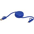 Alasia 5-in-1 100 cm recycled plastic and aluminium retractable data sync and 45W fast charge cable, royal blue