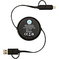 Alasia 5-in-1 100 cm recycled plastic and aluminium retractable data sync and 45W fast charge cable, solid black
