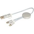 Alasia 5-in-1 recycled aluminium and plastic 30 cm data sync and 27W fast charge cable, silver