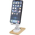 Alfirk recycled plastic foldeable desk phone stand with bamboo details, white
