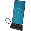 Alnair 5000 mAh 10W recycled plastic Type-C power bank with built-in flip stand and 2-in-1 cable, solid black