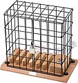 Aluminium and wooden phone holder cage, including USB ports and lock with 2 small keys.