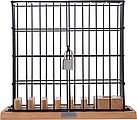Aluminium and wooden phone holder cage, including USB ports and lock with 2 small keys.
