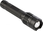 Aluminium COB flash light with focus function. Batteries included.