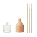 Aroma diffusor with 3 reed sticks. Beech wood top and glass. Fragrance Lily and Jasmine.