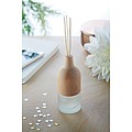 Aroma diffusor with 3 reed sticks. Beech wood top and glass. Fragrance Lily and Jasmine.