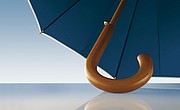 Automatic wooden stick umbrella with colour-matching piping,colour navy blue, beige