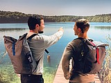 Backpack with colored applications