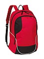 Backpack, zippered main compartment and zippered front compartment,colour red, black
