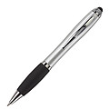 Ballpen with black ink and rubber tip. Silver