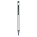 Ballpen with rubber finish. The tip, top and clip match each other with a dark grey colour.