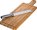 Bamboo chopping board with knife, brown