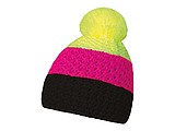 Cable knit winter hat, black+pink+yellow