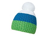 Cable knit winter hat, green+blue+white