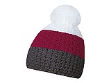 Cable knit winter hat, grey+purple+white