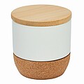 Candle in ceramic pot with bamboo lid, white