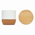 Candle in ceramic pot with bamboo lid, white