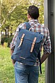 Canvas laptop backpack PVC free, blue