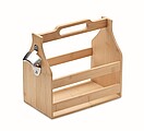 Carry crate in bamboo including a metal bottle opener