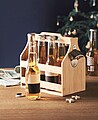 Carry crate in bamboo including a metal bottle opener