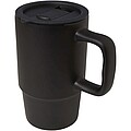 Carter 450 ml ceramic mug with plastic lid, solid black