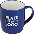 Ceramic cup, white inside and coloured outside, blue