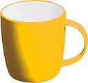 Ceramic cup, white inside and coloured outside, yellow
