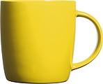Ceramic cup, white inside and coloured outside, yellow