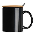 Ceramic mug with spoon and bamboo lid