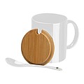 Ceramic mug with spoon and bamboo lid