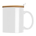 Ceramic mug with spoon and bamboo lid