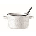 Ceramic vintage style soup bowl with spoon