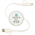 Chechia 5-in-1 recycled plastic 100 cm retractable data sync and 45W fast charge cable, white
