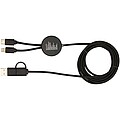 Chechia 5-in-1 recycled plastic 150 cm data sync and 27W fast charge cable with bamboo details, solid black